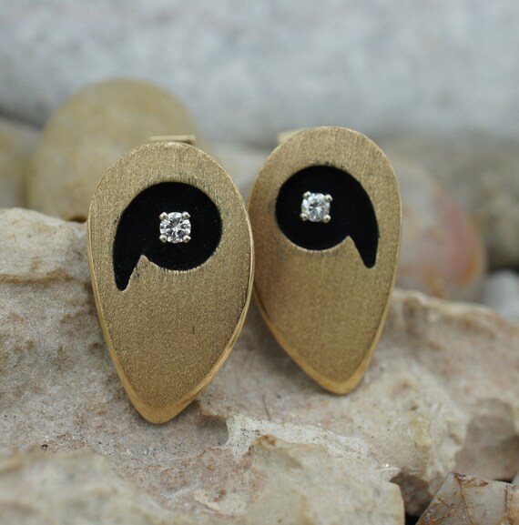 14k ヴィンテージ カフスボタン カフスリンク ブラック エナメル