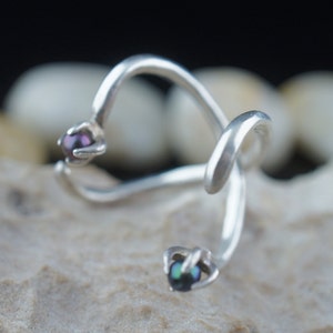 Double ring Vintage Sterling Silver Band 925 knuckle ring midi  set twisted Size 4-5 smooth design blue purple beads Art Deco Jewelry  st302