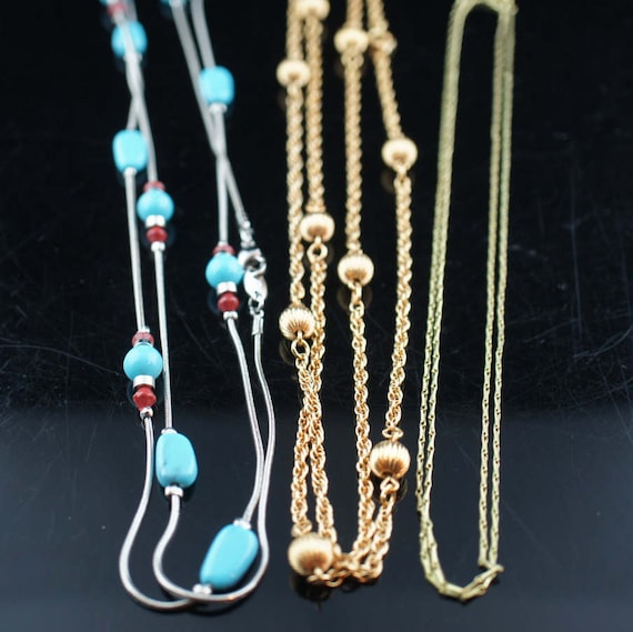 Vintage Art Deco necklace chain set 3 necklace go… - image 1
