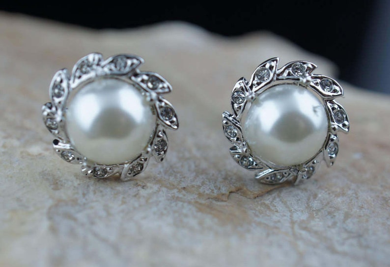 Vintage Art Deco Bolt Stud Earrings Silver Tone With Cz Pearl - Etsy