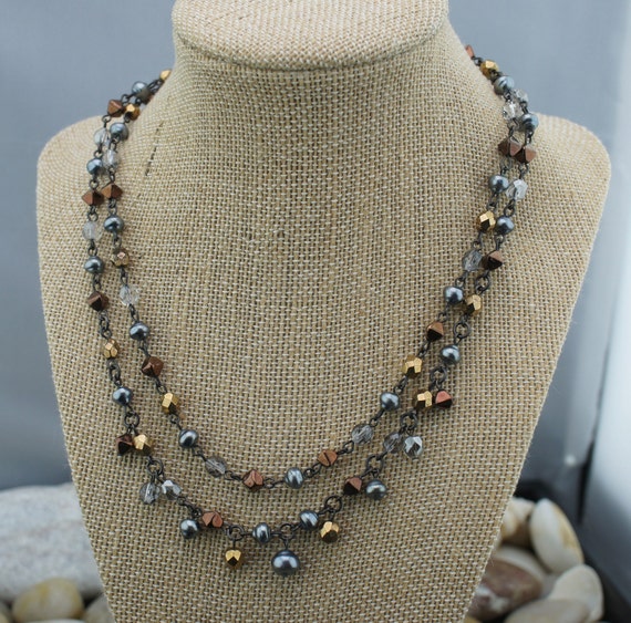 Necklace  chain choker brown silver clear tone  f… - image 1