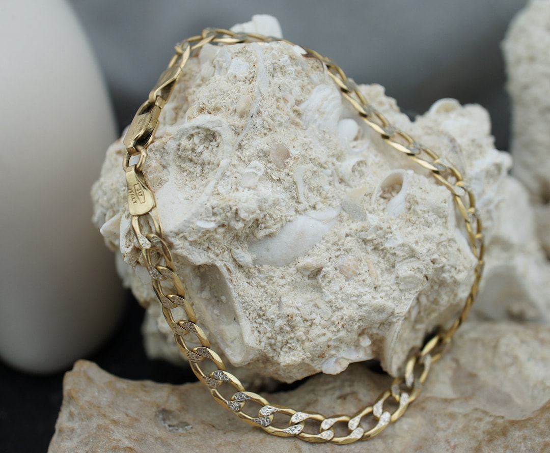 Art Deco 10K Solid Gold 417 Italy Yellow White Chain Linked Ring