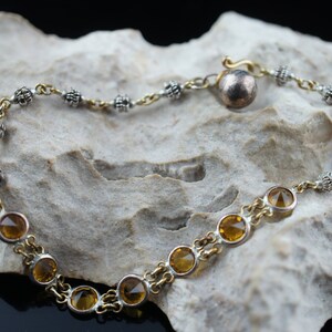 Vintage Armband Sterling Silber 925 Kugeln gelbe Steine Design Gold vergoldet modernist u199