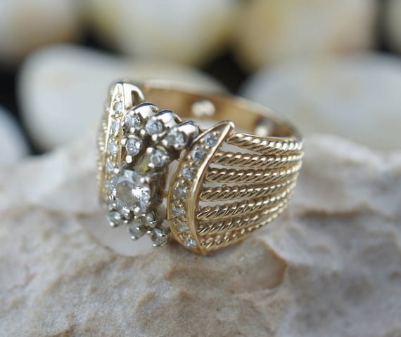 Bague Ancienne De Fiançailles/Mariage - Or 14K Jaune Et Diamant Solitaire - Taille 7.5 US - Occasion