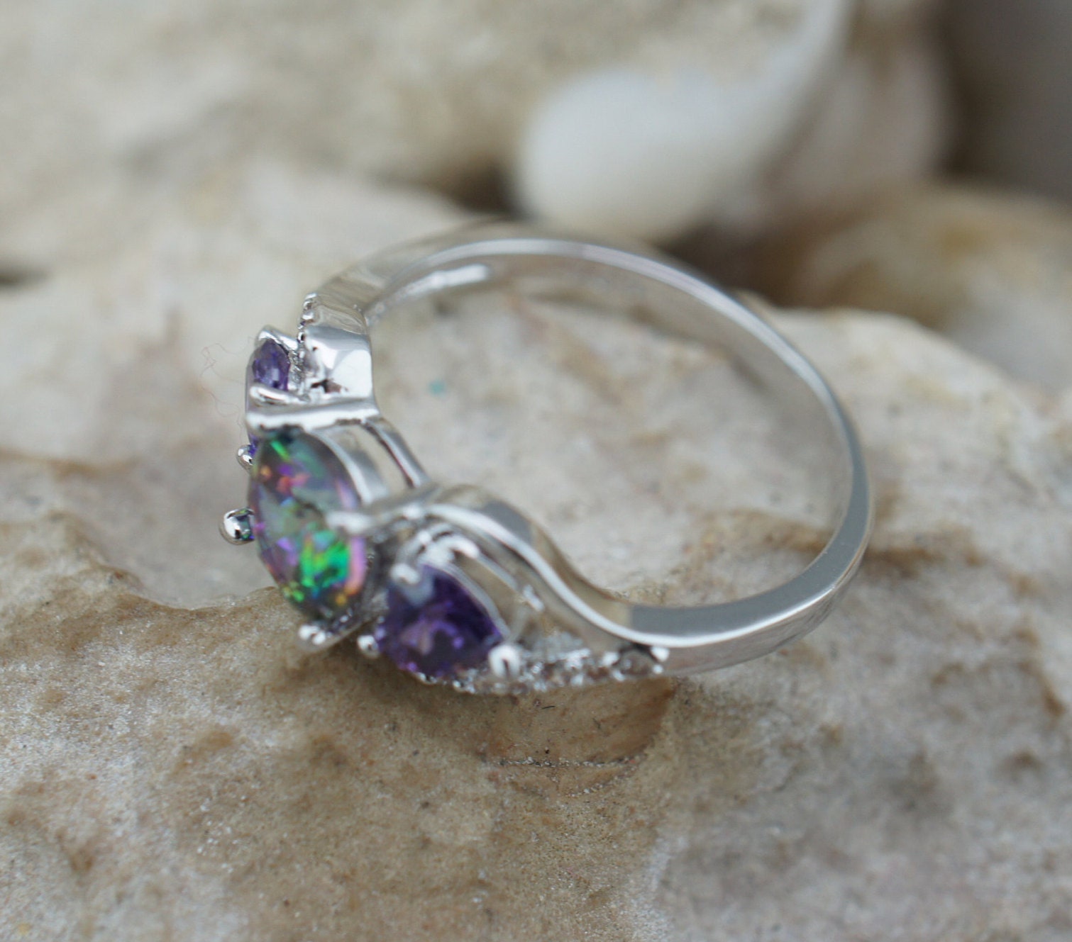 【BLACKPURPLE】[silver925] BRIAL CRYSTAL RING Purple Black Stone Ring - Etsy