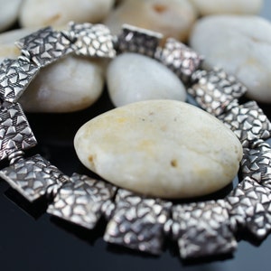 Vintage Art Deco Sterling silver  bracelet dimensionless stretch circle square minimalist Modernist Graceful hammered  d179