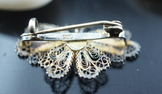 Broche Ancienne Papillon En Argent Massif 800, émaillée Vermeil - Occasion, Excellent état