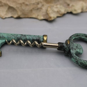 Vintage Antique Corkscrew Bottle Opener Vintage Key Shaped Green HST1