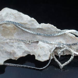 STERLING SILVER 925 Vintage Art Deco Heart  Pendant  Sterling silver hammered  Jewelry Necklace  925 chain anchor design Modernist st115
