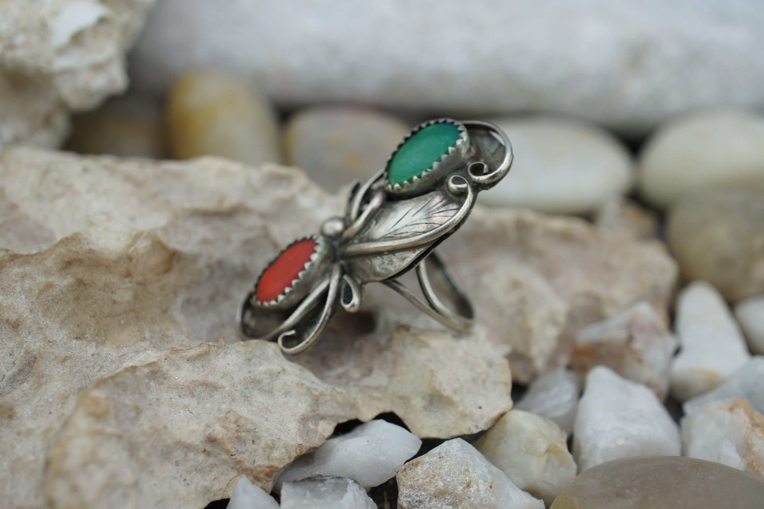 925 Sterling Silver Ring Native American Size 6.5 Band Gemstone ...