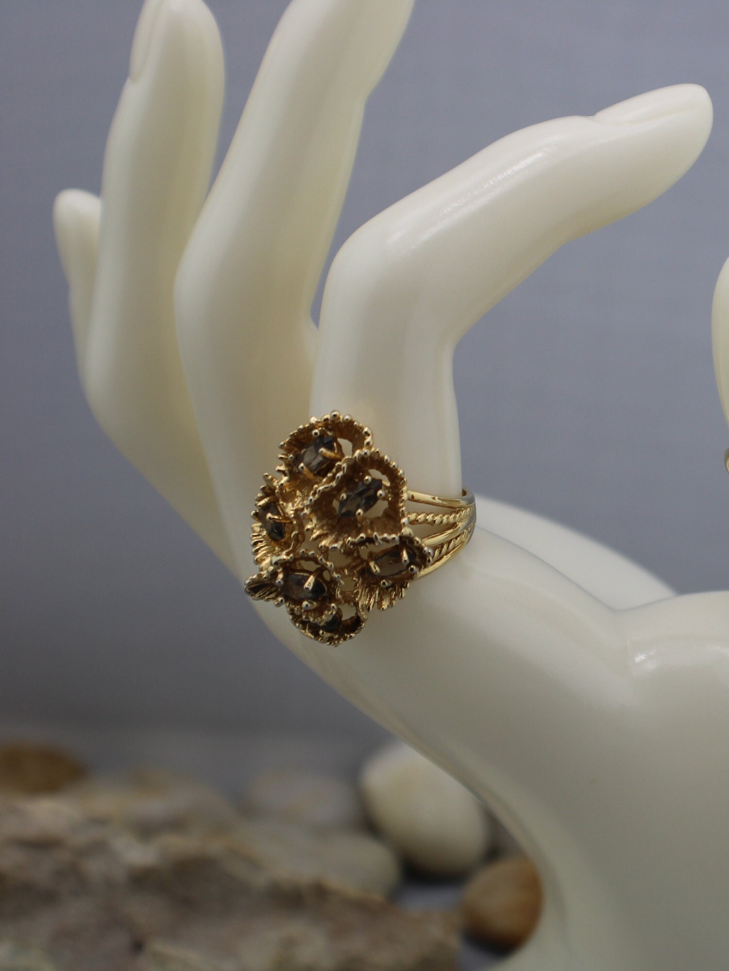 Vintage 18KT HGE ESPO Gold Plated Ring Size 9 With Clear Yellow 