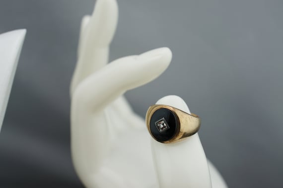 14K Solid Gold Yellow White Ring authentic tiny D… - image 5