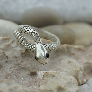 925 Ring Snake Sterling Silver Vintage CZ Black Adjustable Ring Size 9-10 Jewelry band Jewelry 47SO