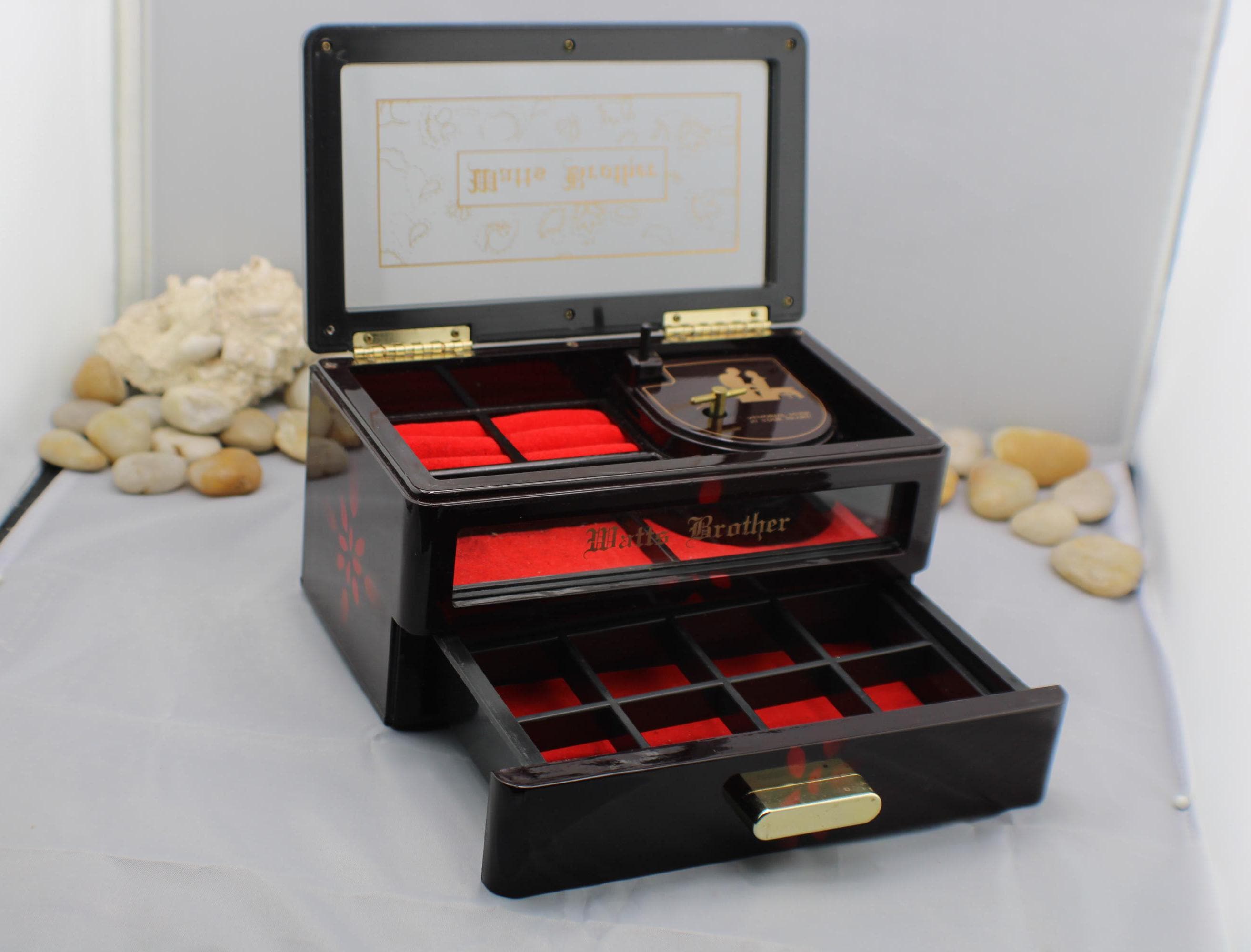 Vintage Elegant Rectangle Jewelry Music Box Storage Organizer Case