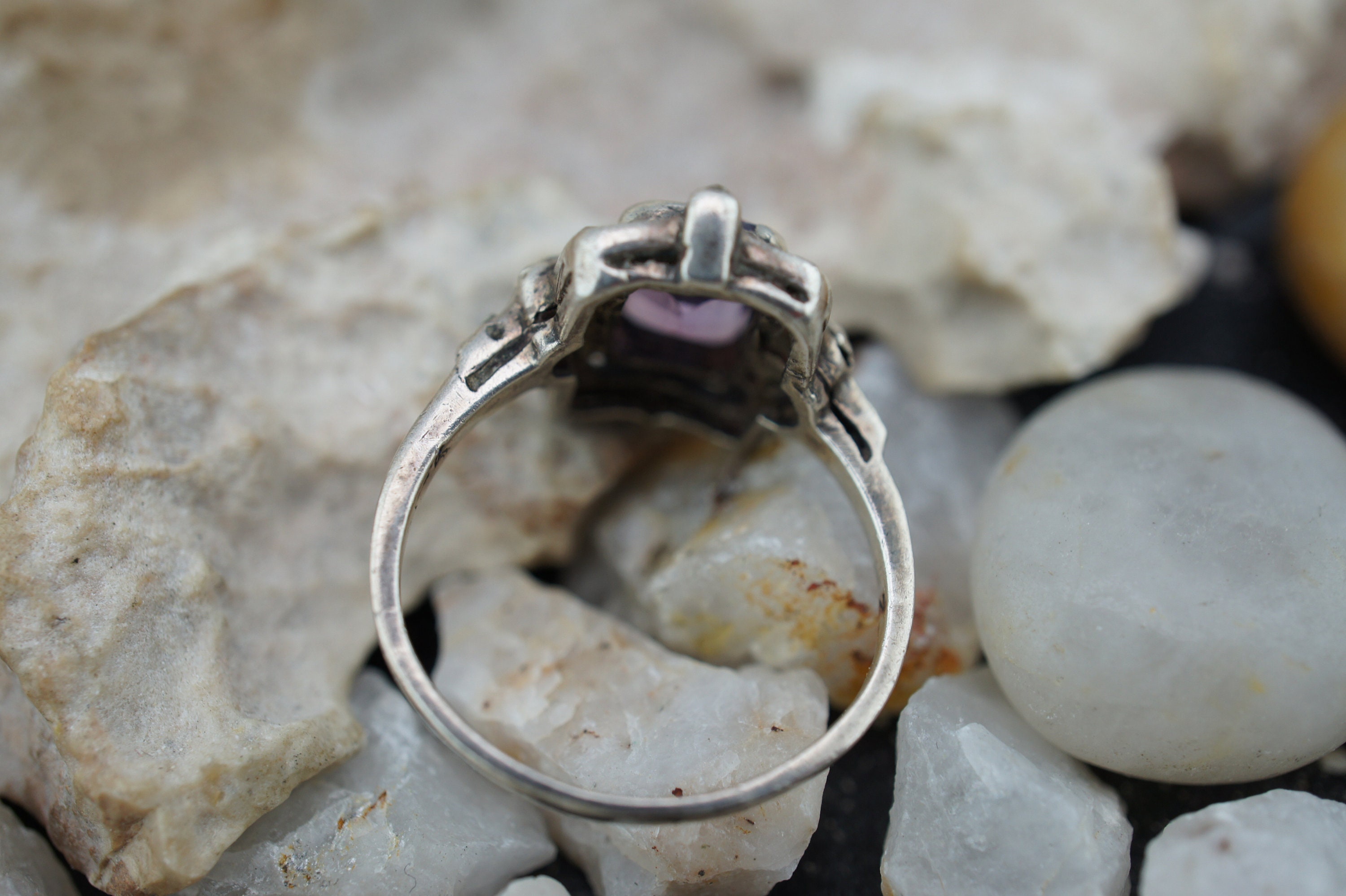 925 STERLING SILVER Ring Size 7 purple stone Italy Wedding Bridal Engagement  Art Deco Jewelry Vintage minimalist st105