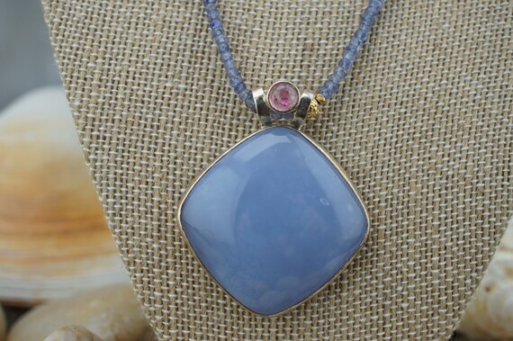 Collier Vintage En Argent Massif 925 – Filigrane Avec Pierres Roses Et Bleues, Bijou Ancien élégant