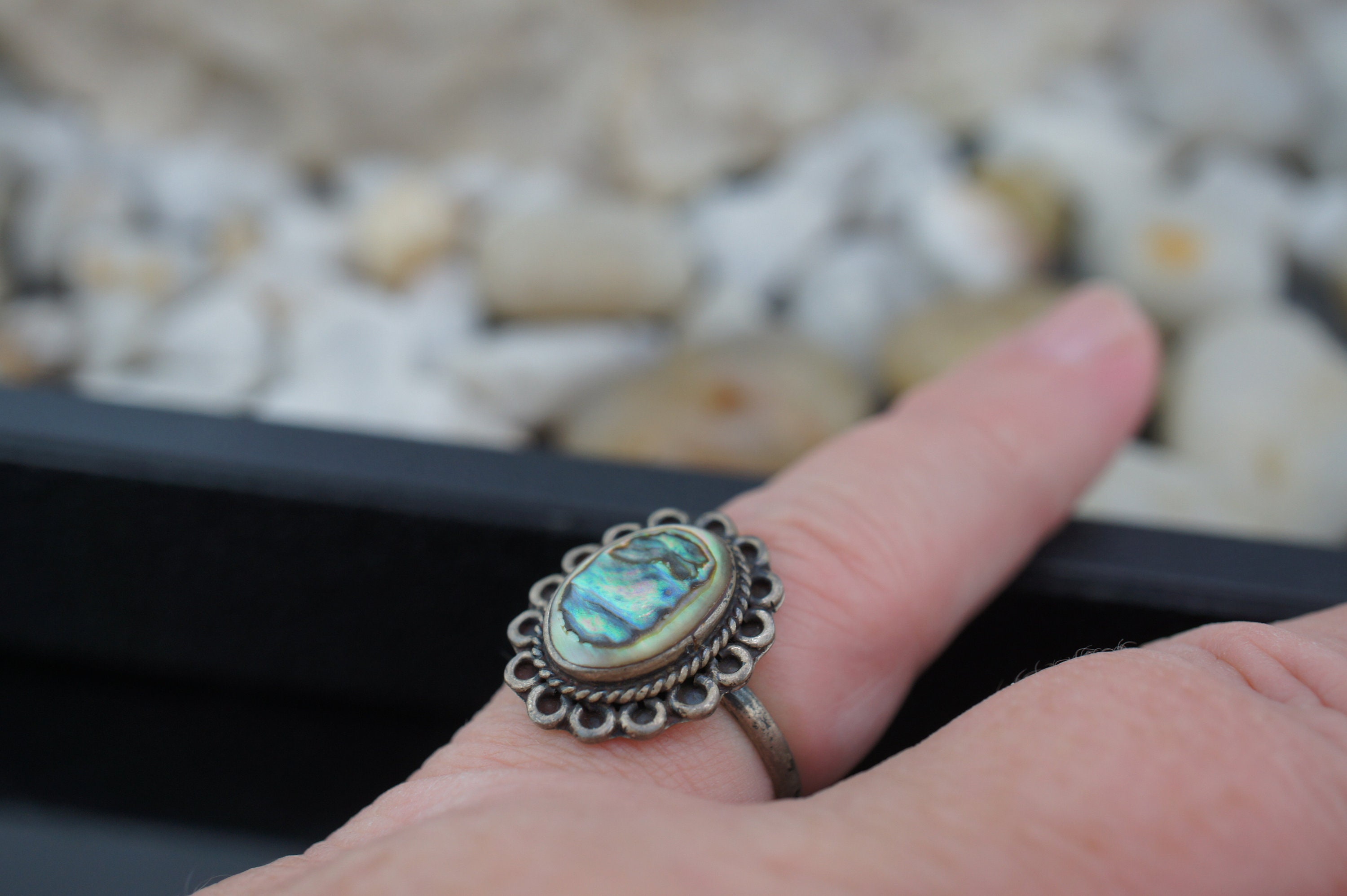 925 Sterling Silver Ring Size 6 3/4 Band Gemstone Abalone