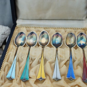 1960s David Andersen Norway Sterling Silver Enameled Tea/Coffee Spoons Vintage 6 Pieces HO