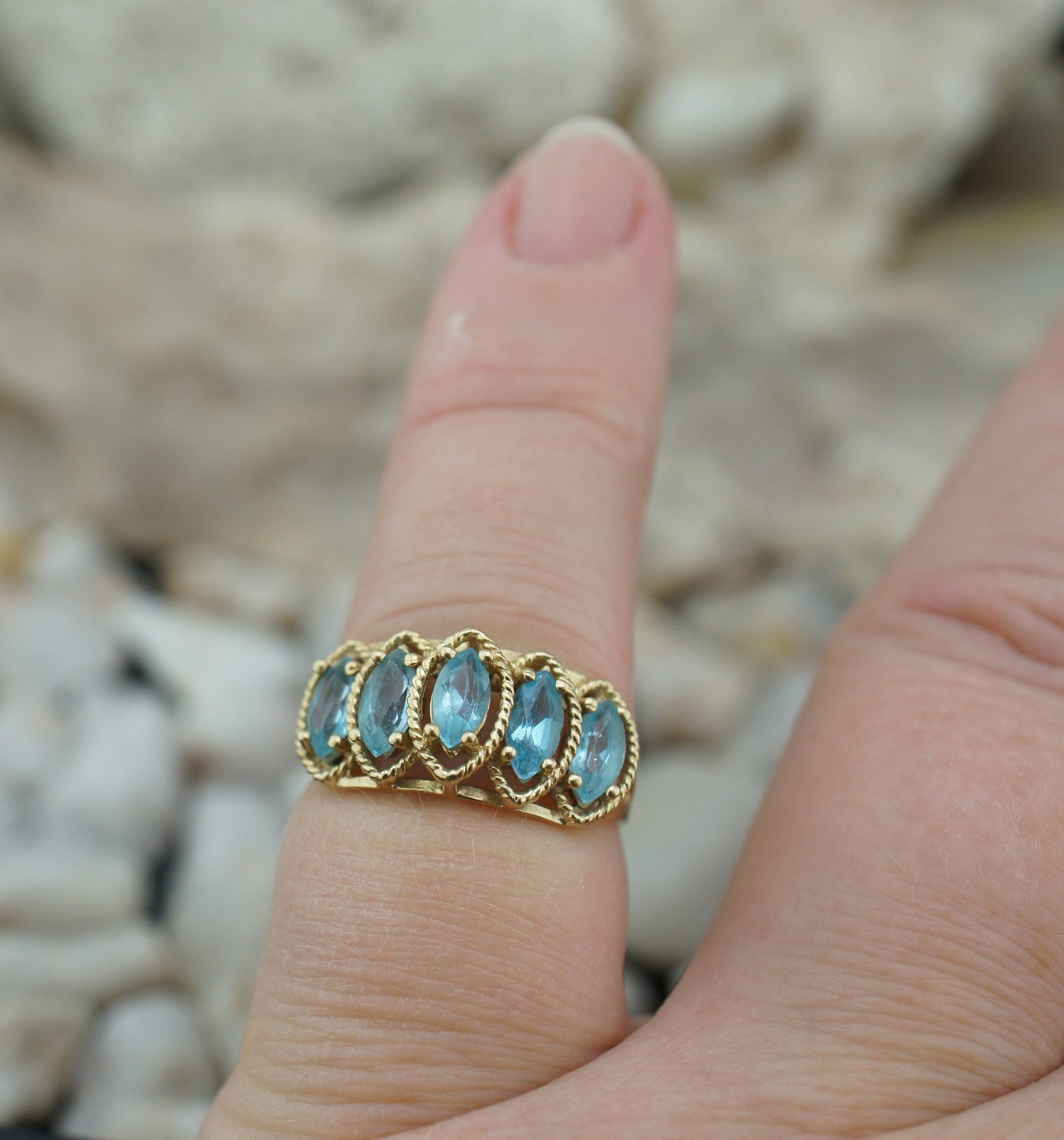 Vintage SOLID GOLD 10k Solid Gold AFJC Ring Yellow Light Blue | Etsy