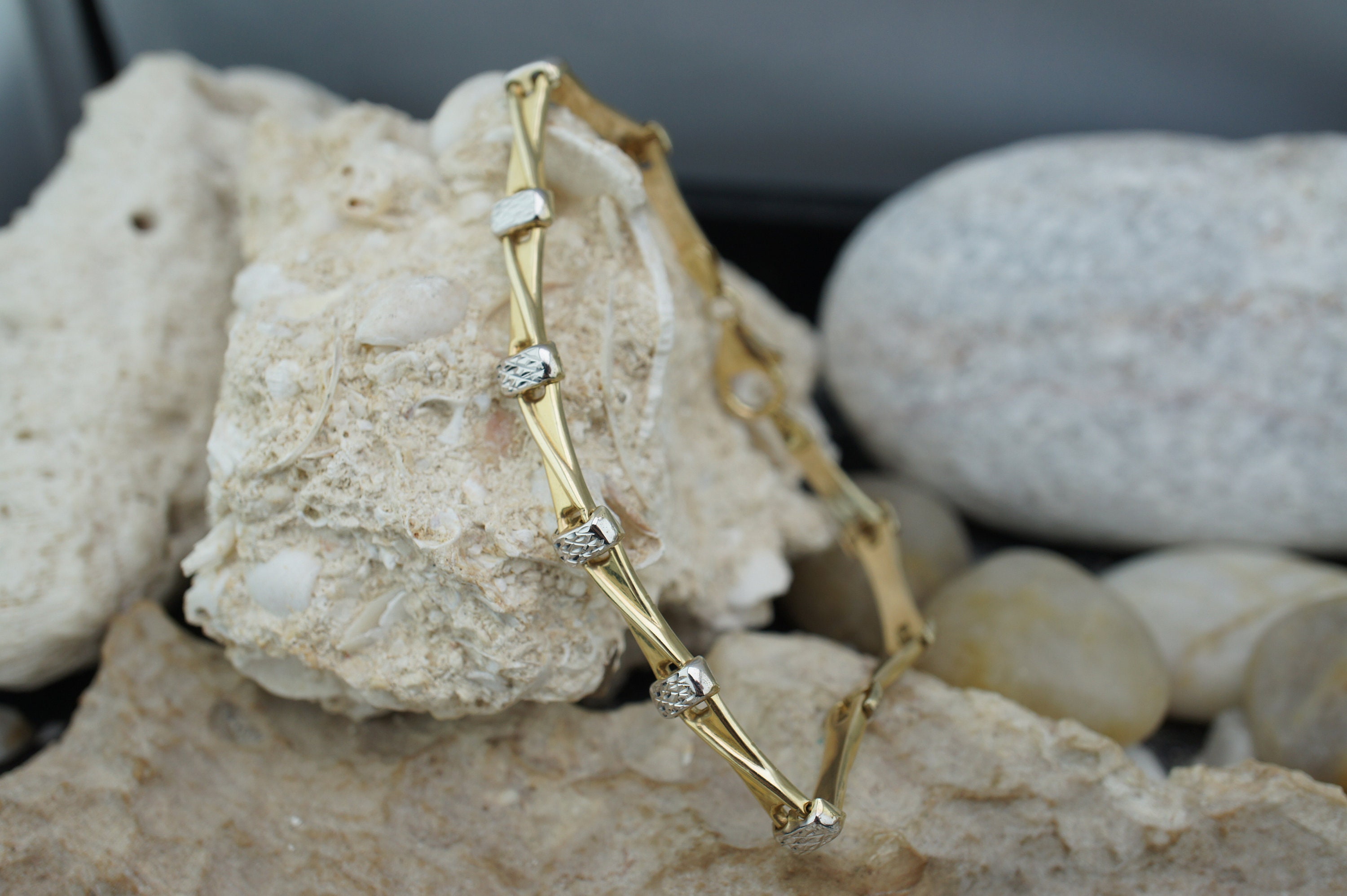 585 Turkey AU 10K Jewelry Yellow White Solid Gold Art Deco Vintage Designer Tennis Bracelet Linked Link Bracelet AA Etsy
