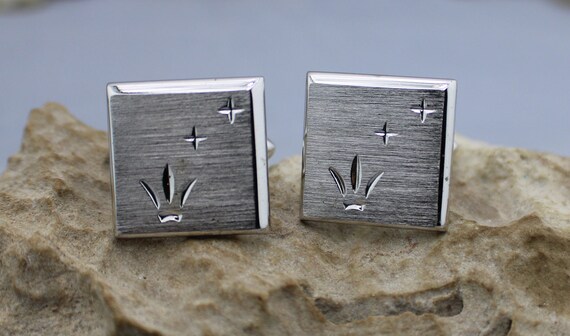 Boutons De Manchette Vintage Swank Design Moderniste - Argenté, Forme Carrée Avec Diamants