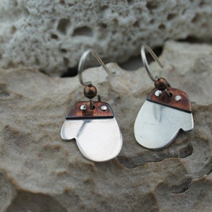 Sterling Silver 925 Vintage Art Deco Stud Pierced Earrings Drop Part Mittens Jewelry 107SO