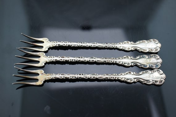 Antique Set of 3 Whiting Louis XV Sterling Cocktail Forks PAT