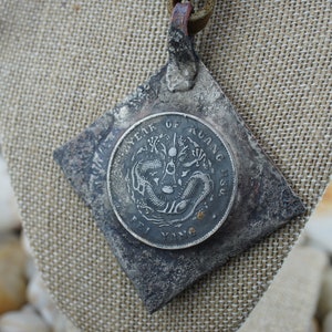 925 leather Vintage Art Deco Necklace Chain Pendant Coin 1908 Guangxu 34th year of Kuang Hsu Modernist st1060