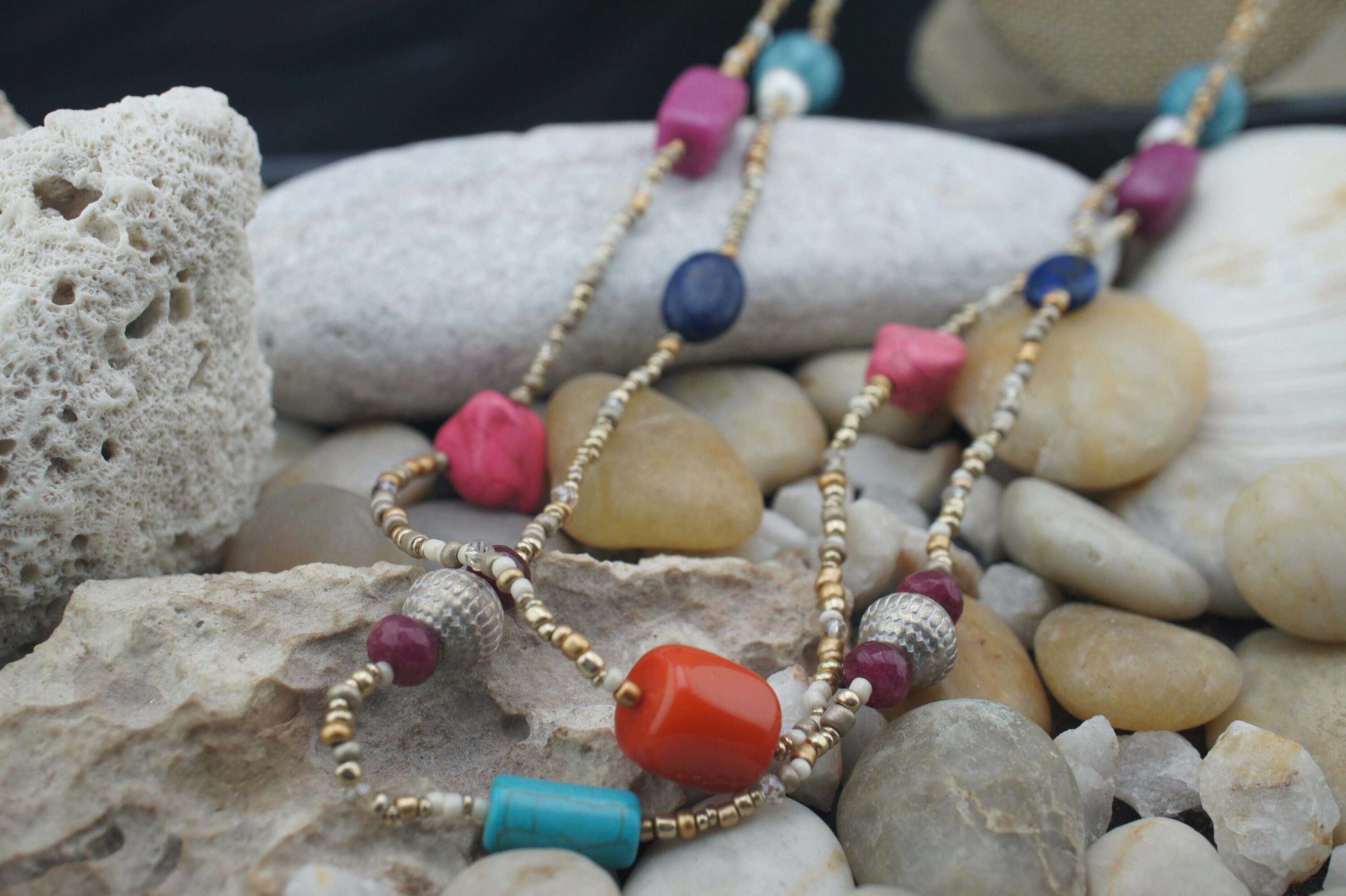 Collier Long Chico's Perles Double Brin Color Block Or - Ajustable 36-40 Pouces