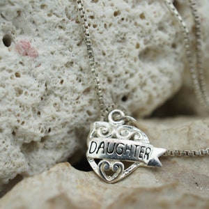 STERLING SILVER 925 Chain Necklace Italy Vintage Art Deco Heart Pendant Engraving DaughterJewelry Necklace box design Modernist st637