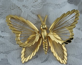 Broche Ancienne Insecte Papillon – Plaqué Or 18k (750) – Style Art Déco