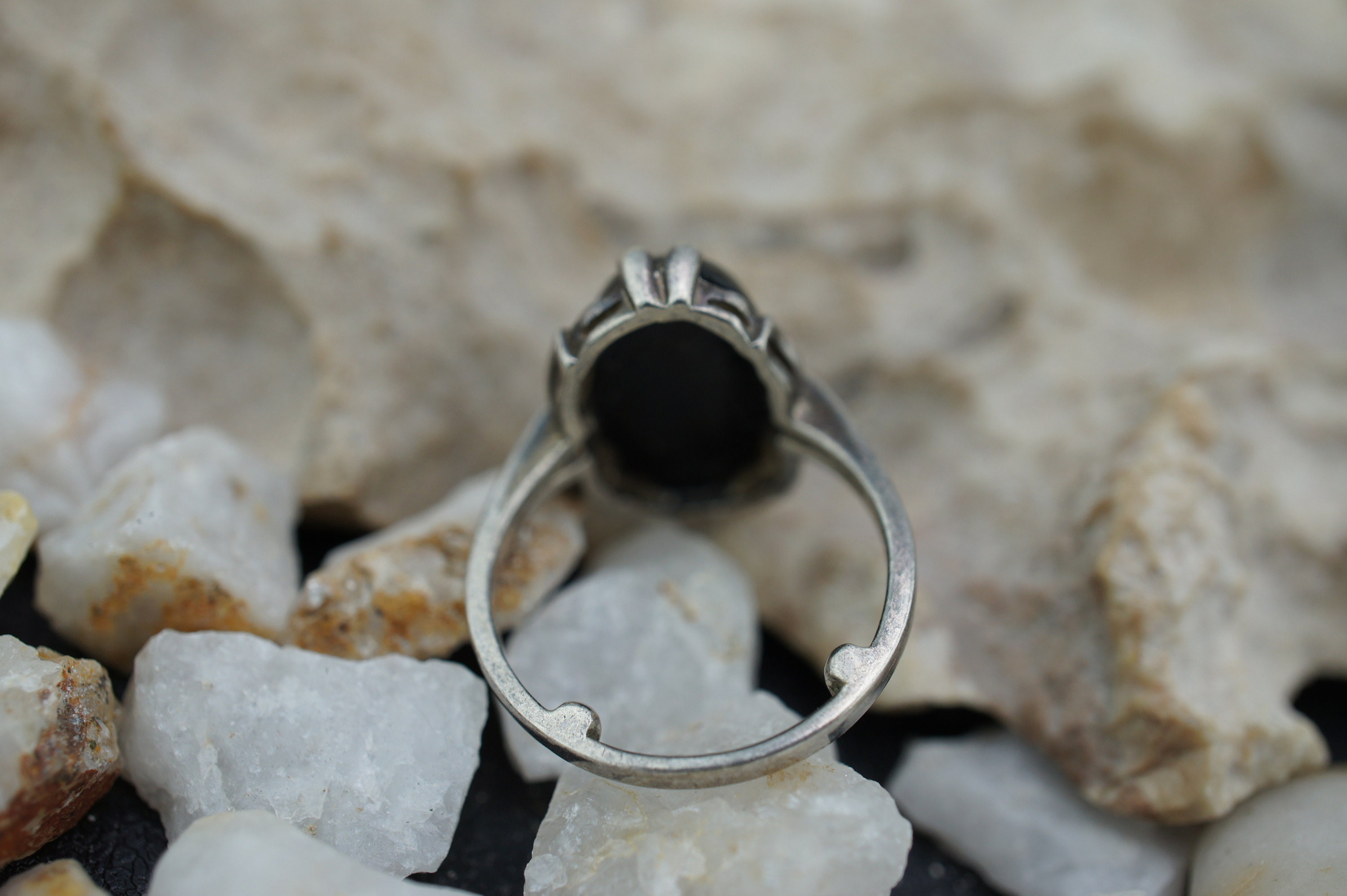 STERLING SILVER 925 Vintage Ring Size 5 1/4 Black Gemstone