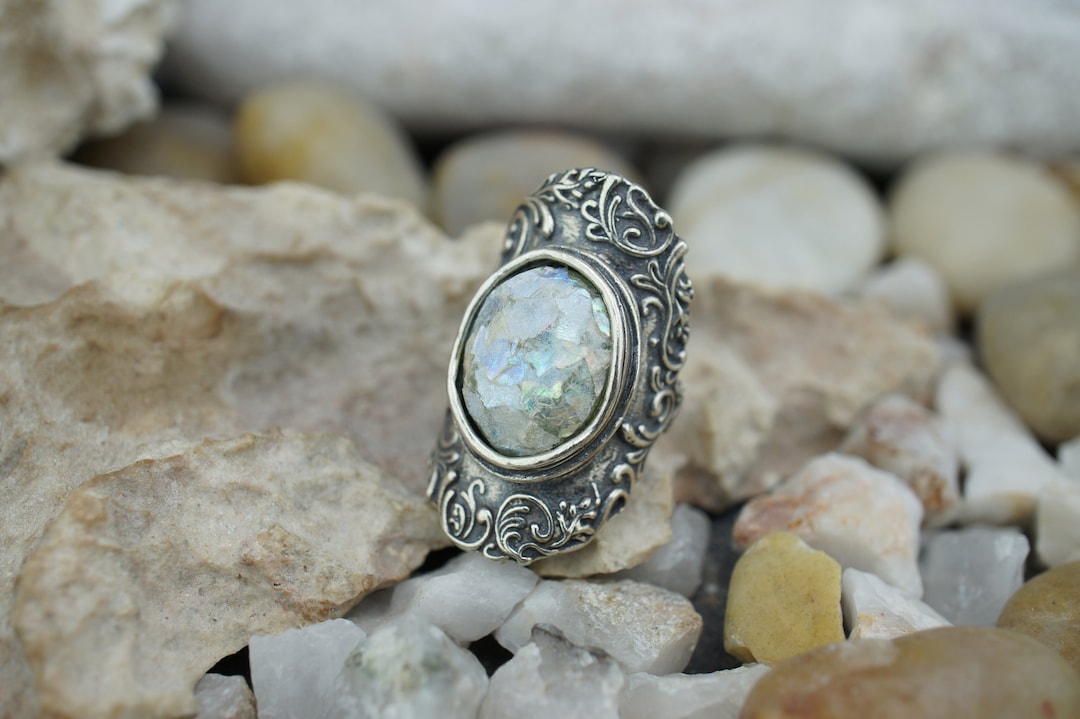 Sterling Silver 925 Israel PZ Ring Size 1/4 Israel Roman Glass