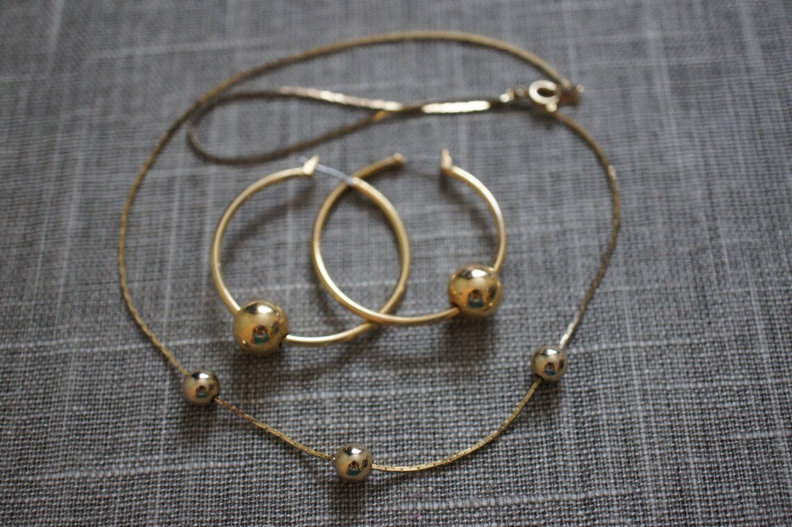 Vintage Jewelry Set of Hoop Earrings and Necklace Chain Etsy
