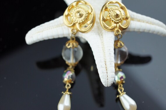 Boucles D'oreilles Pendantes Vintage Dorées - Style Années 70/80 - Fermoir Clip