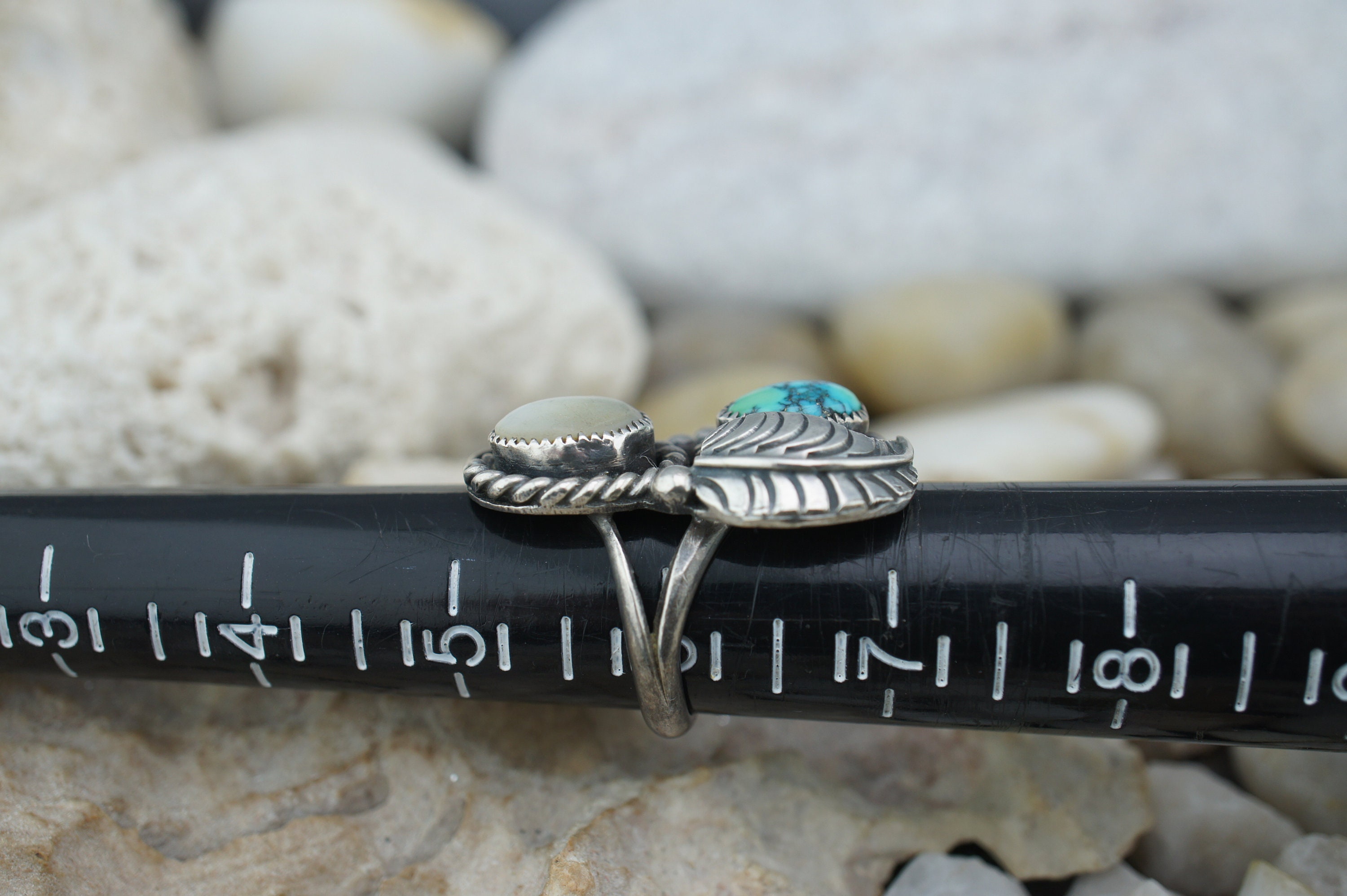 SILVER925 INDIAN TURQUOISE RING/シルバー/リング Old Hand Stamped Sterling Silver Indian MOUNTAIN TURQUOISE
