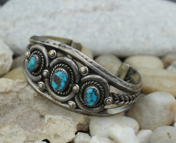 NAVAJO Silver Turquoise Edge Bangle 925