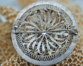 Broche Art Déco Française En Argent 925 - Décor Floral Travaillé - Occasion