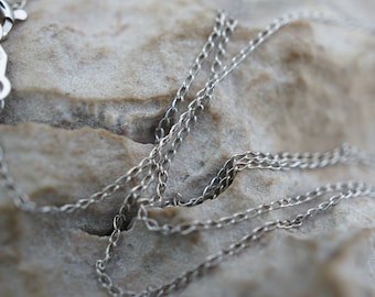 SOLID GOLD  14K Italy White gift ring in ring design Art Deco charm chain necklace Vintage Jewelry 19'' L1