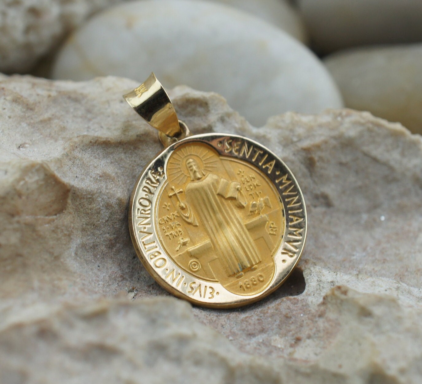 14k Yellow Gold St. Benedict Reversible 