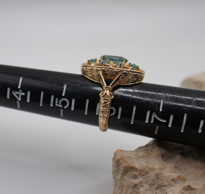 Vintage SOLID GOLD 14k W Solid Gold Ring Yellow Light Blue Stone ...