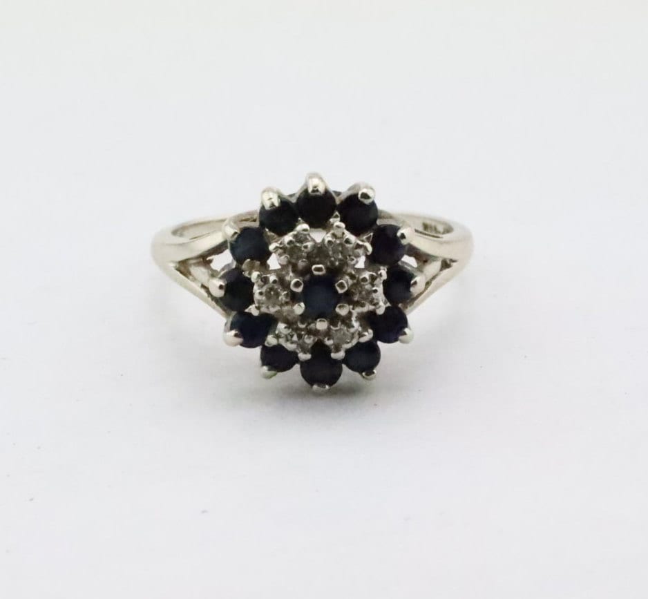 14K GTR Solid Gold White Striking Sapphire and Diamond Ring Stone