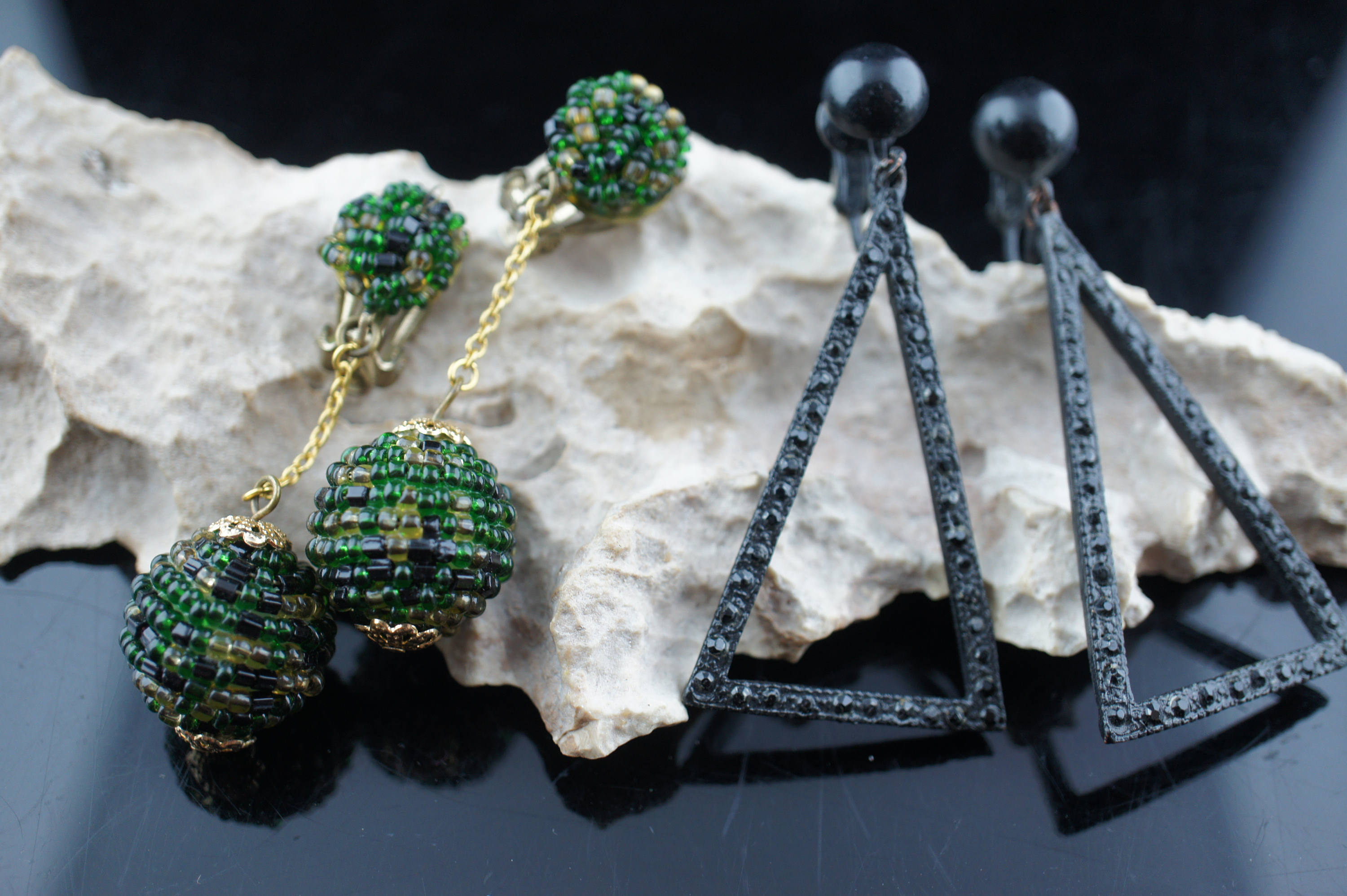 関税込/国内発送【RECTO】IBIZA FORMICA DROP CLIP EARRINGS Earrings Vintage Japan Clip on Earrings Set of 2 Pair Art