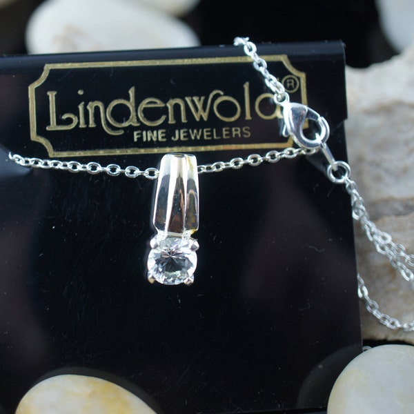 Lindenwold Fine Jewelers Rhinestone Necklace Pendant  Silver Tone Jewelry Clear CZ hammered anchor design Vintage Estate Jewelry sa73