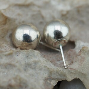 Sterling Silver 925 Vintage Art Deco Stud Pierced Earrings Ball Balls Smooth Jewelry Modernist  st903