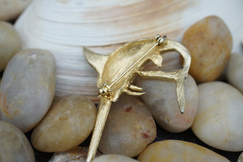 Vintage 1960/'s PELL Rhinestone Fish Brooch Saw Swordfish Fish Enamel Gold Tone Jewelry Brooch Pin Minimalist Modernist Graceful sa286