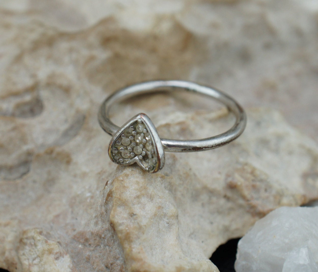 925 STERLING SILVER LS Ring Size 5 Heart Cz Art Deco Jewelry