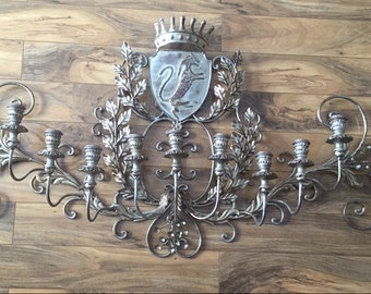 Victorian Style Vintage Candle Holder Wall Mounted 9 Candle Sticks Royal King Design Filigree Collectible Art Decor Home Jewish Hanukkah