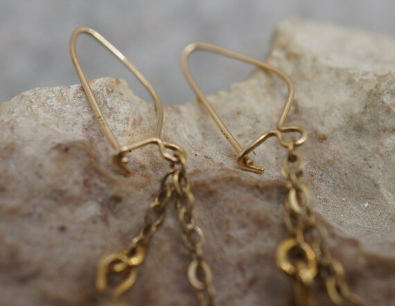 14k Solid Gold Earrings Yellow Smooth Design Drop… - image 4