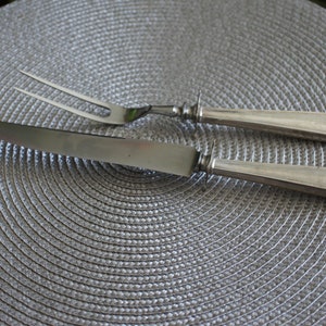 Schnitzerei Set Gabel Messer Sterling Silber Edelstahl Watson Co Company 925 Servier gestempelt Löwe, Krone, Floral Design Vintage FR